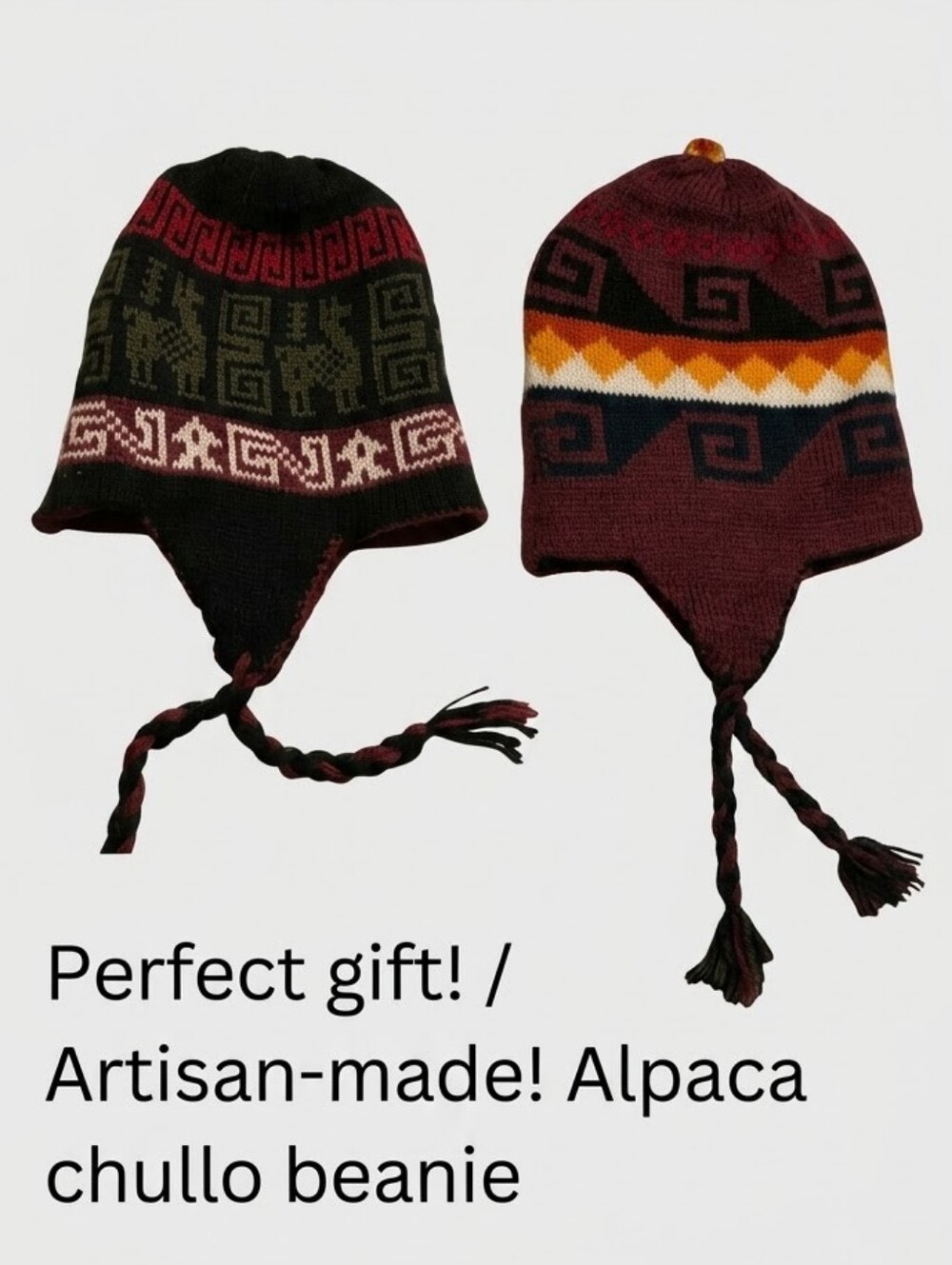 NEW Reversible Handmade Alpaca Wool Chullo Beanie - Andean Artisan Craft Peru